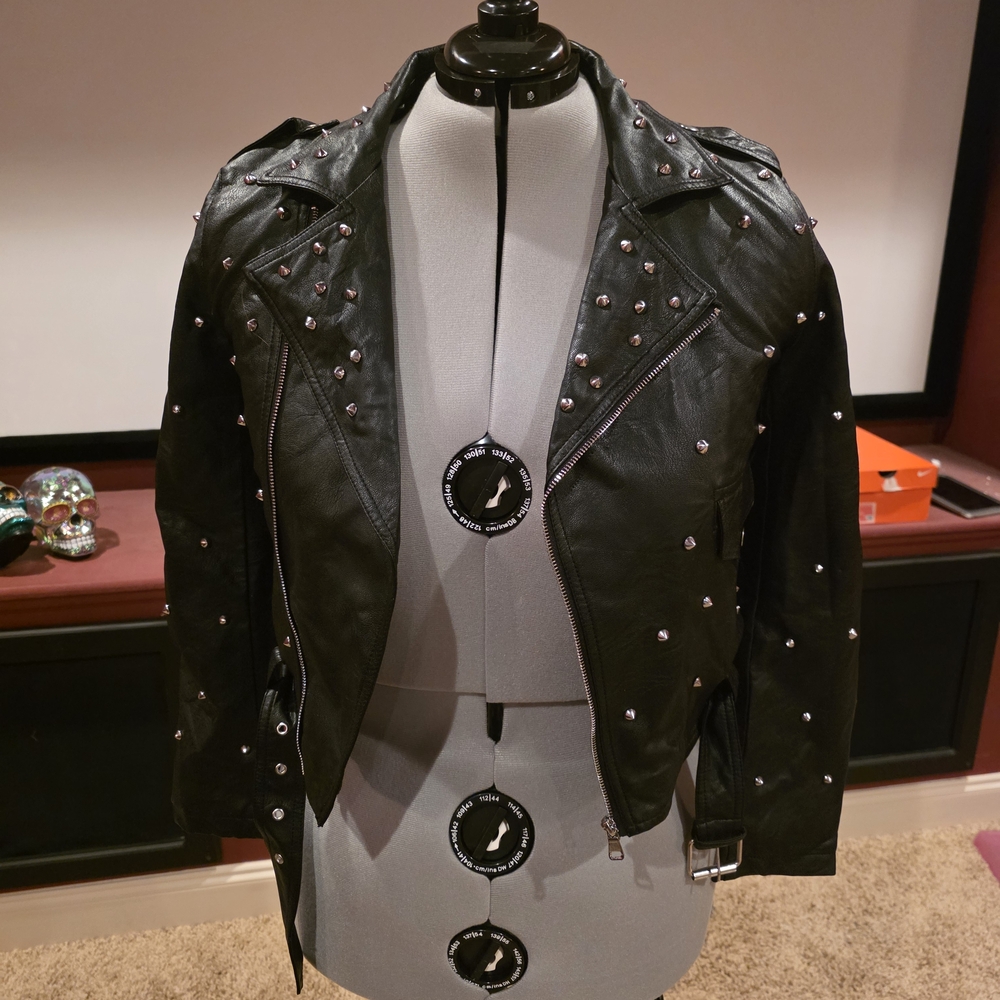 Studded Black Leather Moto Jacket - Women - Picture 2 of 7